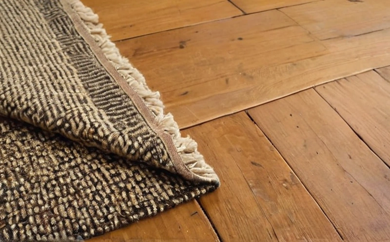 Cut pile wool rug seen from above, with three horizontal bands where the pile lies in alternating directions and the tone shifts between light and dark