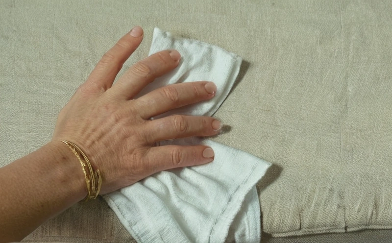 Pale oatmeal linen cloth with a damp brown patch drying just right of centre, its edge ragged against the weave